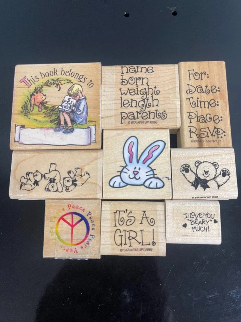 Vintage Stampin' Up Baby Kids Rubber Stamp Lot 9 Pc